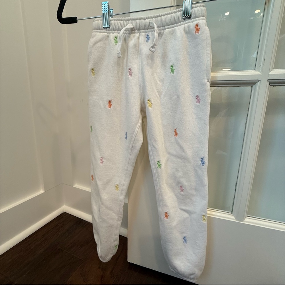 Polo Kids White Joggers with Multicolor embroidered logos size 6